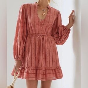 FOREVER THAT GIRL NWOT Eyelet Mini Dress Anthropologie Pink Boho Cottage Sz S